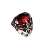 bague ancienne argent avec pierre rouge
