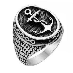 bague homme ancre marine acier