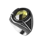 bague homme argent pierre verte