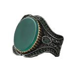 bague ovale argent agate verte