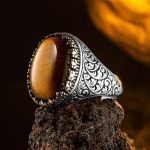 chevalière homme en véritable oeil de tigre